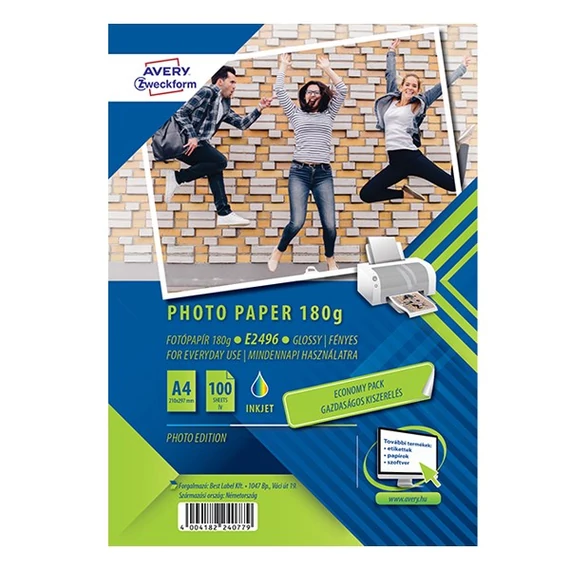 Fotópapír AVERY E2796 A/4 inkjet fényes 180 g 100 ív/doboz
