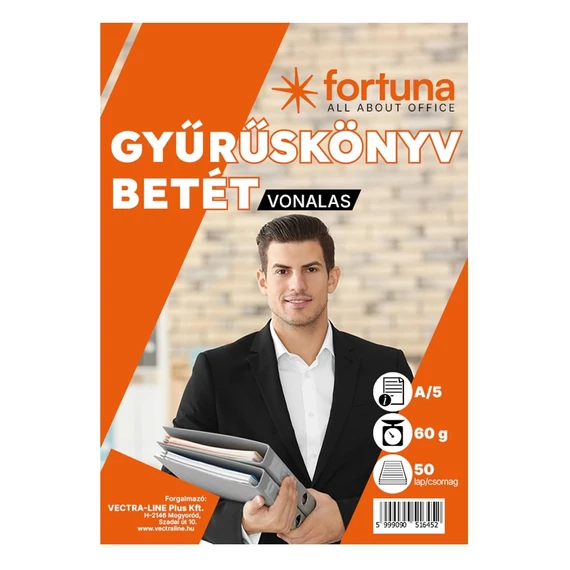 Gyűrűskönyv betét FORTUNA A/5 50 lapos 2 lyukú vonalas