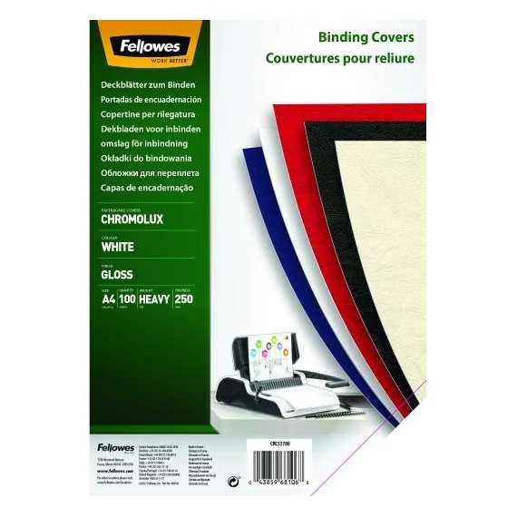 Hátlap FELLOWES Chromolux A/4 250 g fényes fehér 100/csom