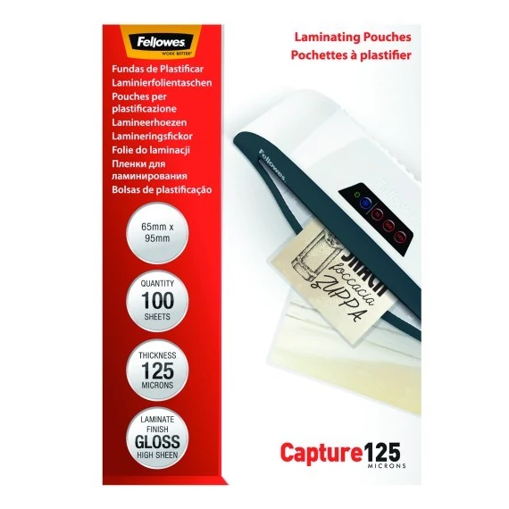 Lamináló fólia FELLOWES 65x95 mm 125 mikron fényes 100/csom