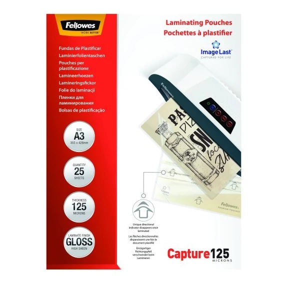 Lamináló fólia FELLOWES A/3 125 mikron fényes 25/csom