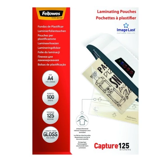 Lamináló fólia FELLOWES A/4 125 mikron fényes 100/csom