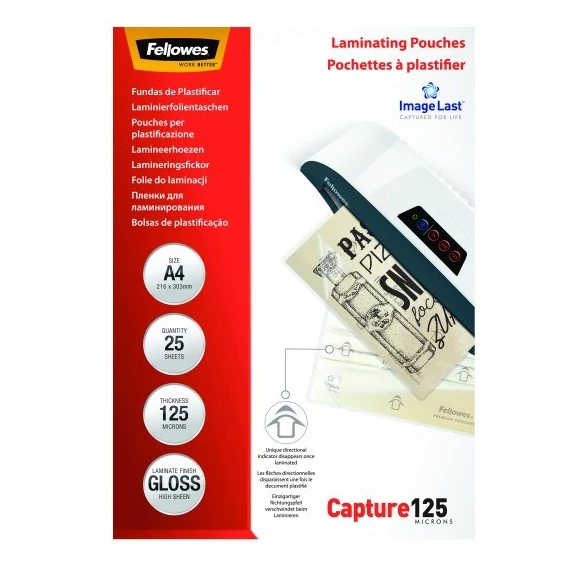 Lamináló fólia FELLOWES A/4 125 mikron fényes 25/csom