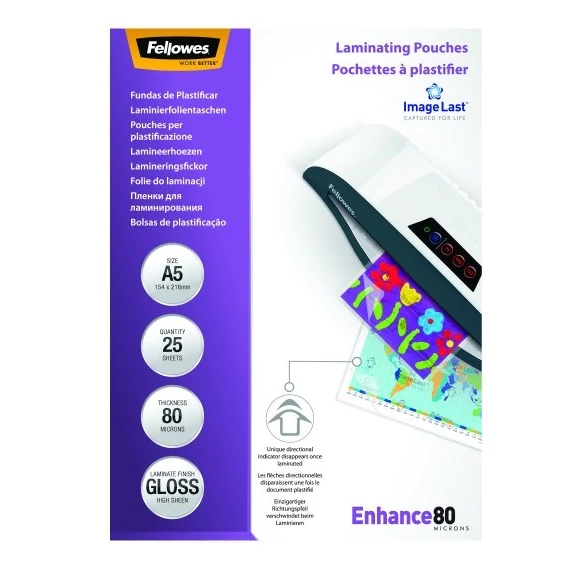 Lamináló fólia FELLOWES A/5 80 mikron fényes 25/csom