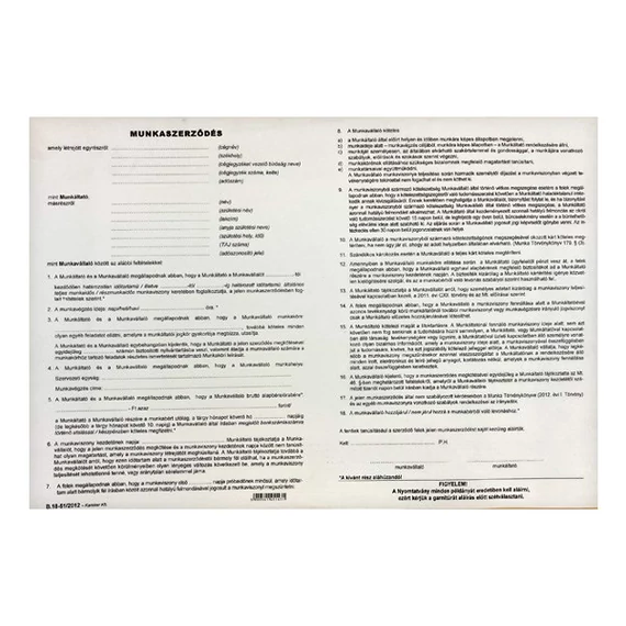 Nyomtatvány munkaszerződés A/3 3 lapos ÚJ