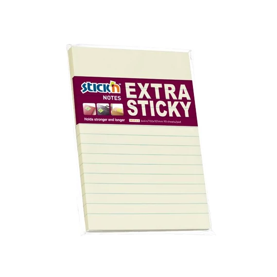 Öntapadós jegyzettömb STICK`N 150x101mm extra erős vonalazott pasztell sárga 90 lap