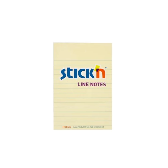 Öntapadós jegyzettömb STICK`N 150x101mm vonalazott sárga 100 lap