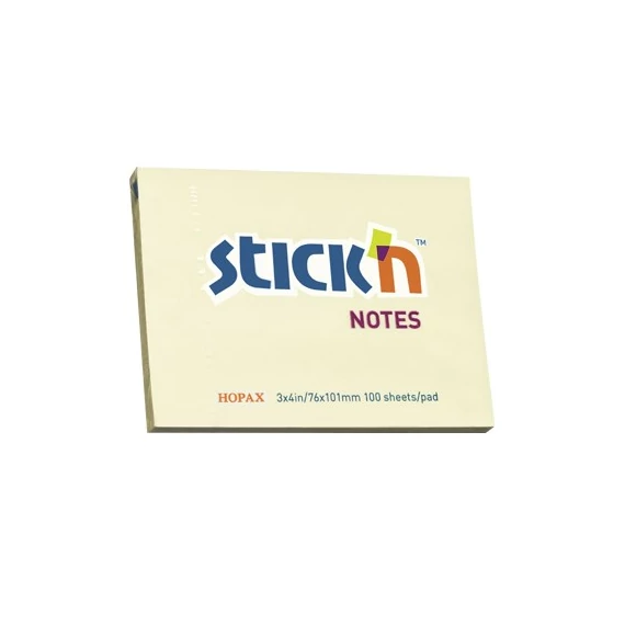 Öntapadós jegyzettömb STICK`N 76x101mm pasztell sárga 100 lap