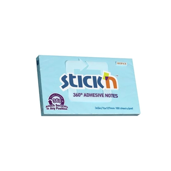 Öntapadós jegyzettömb STICK`N 76x127mm 360°-ban tapadó kék 100 lap