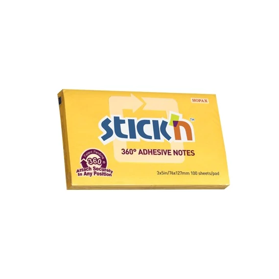 Öntapadós jegyzettömb STICK`N 76x127mm 360°-ban tapadó narancs 100 lap