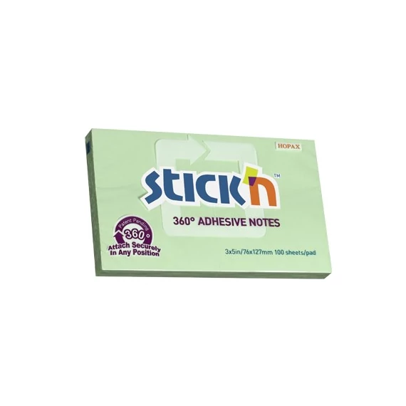 Öntapadós jegyzettömb STICK`N 76x127mm 360°-ban tapadó zöld 100 lap