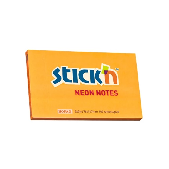 Öntapadós jegyzettömb STICK`N 76x127mm neon narancs 100 lap