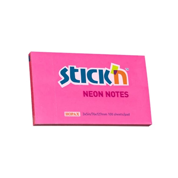 Öntapadós jegyzettömb STICK`N 76x127mm neon pink 100 lap