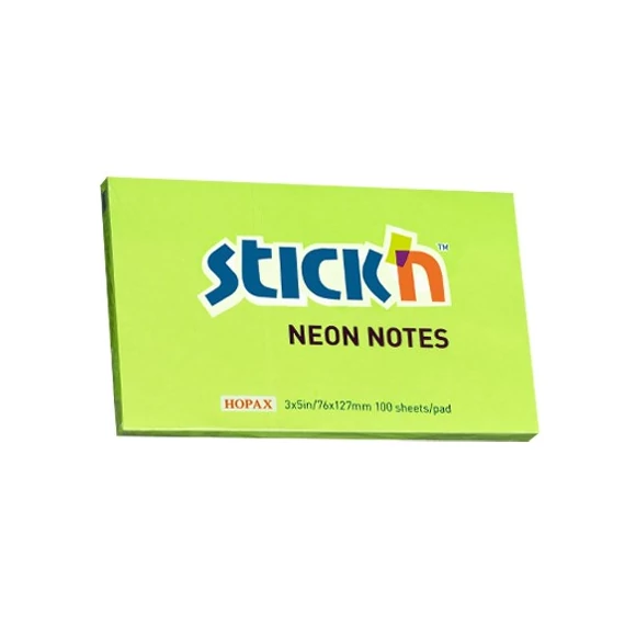 Öntapadós jegyzettömb STICK`N 76x127mm neon zöld 100 lap