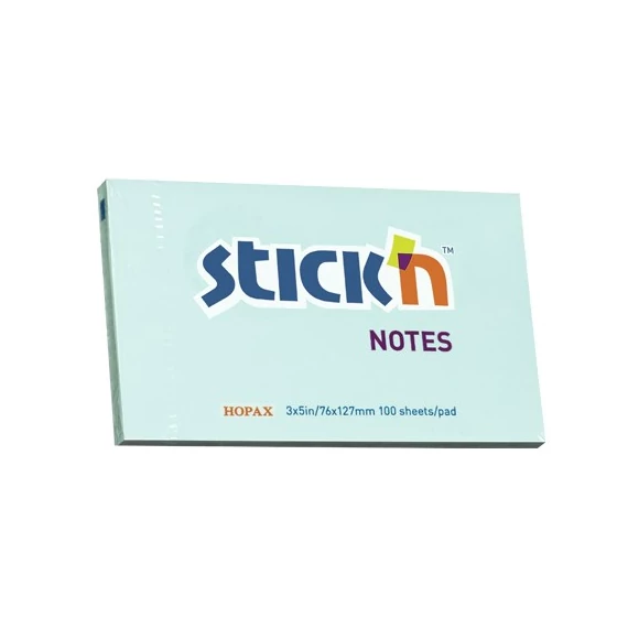 Öntapadós jegyzettömb STICK`N 76x127mm pasztell kék 100 lap