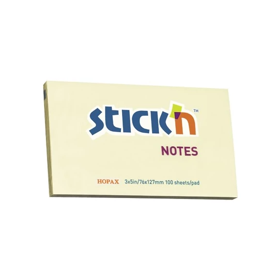 Öntapadós jegyzettömb STICK`N 76x127mm pasztell sárga 100 lap