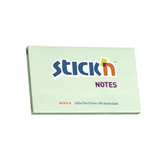 Öntapadós jegyzettömb STICK`N 76x127mm pasztell zöld 100 lap