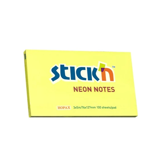 Öntapadós jegyzettömb STICK`N 76x127mm sárga 100 lap