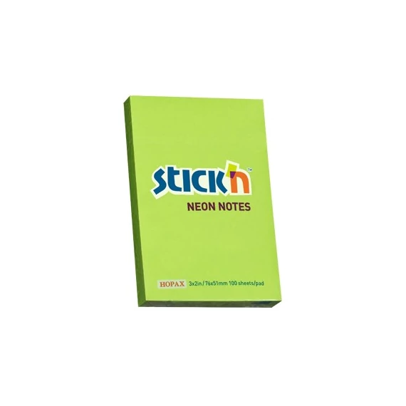 Öntapadós jegyzettömb STICK`N 76x51mm neon zöld 100 lap