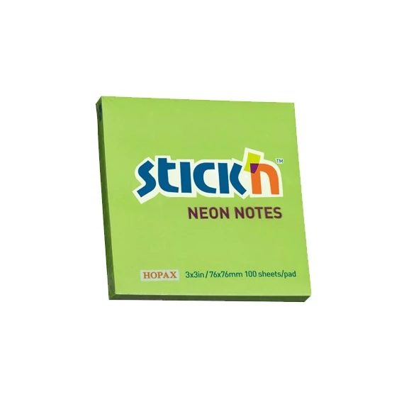 Öntapadós jegyzettömb STICK`N 76x76mm neon zöld 100 lap