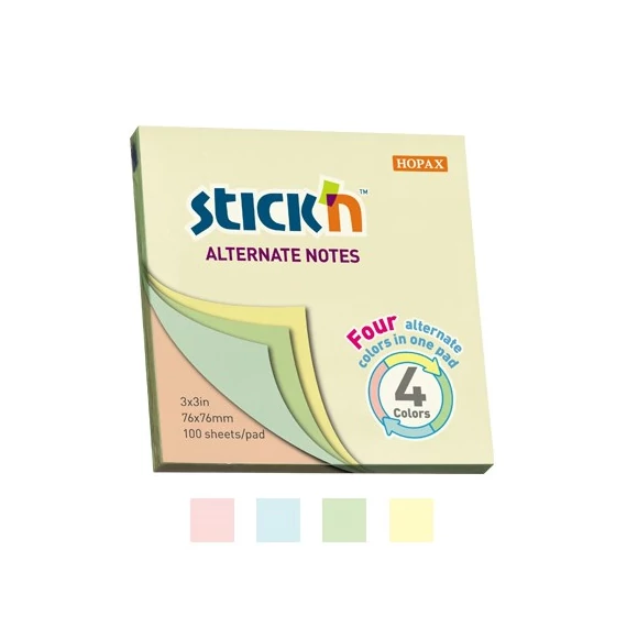 Öntapadós jegyzettömb STICK`N 76x76mm pasztell mix 100 lap