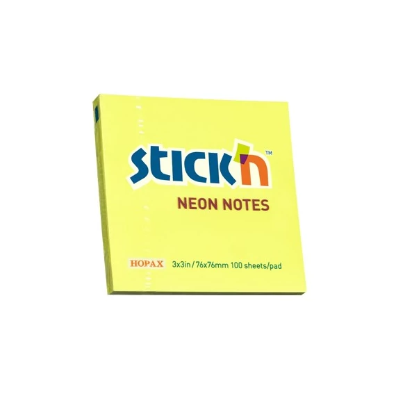 Öntapadós jegyzettömb STICK`N 76x76mm sárga 100 lap