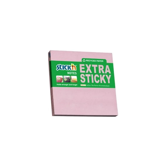 Öntapadós jegyzettömb STICK`N extra erős 76x76mm újrahasznosított pasztell rózsaszín 90 lap