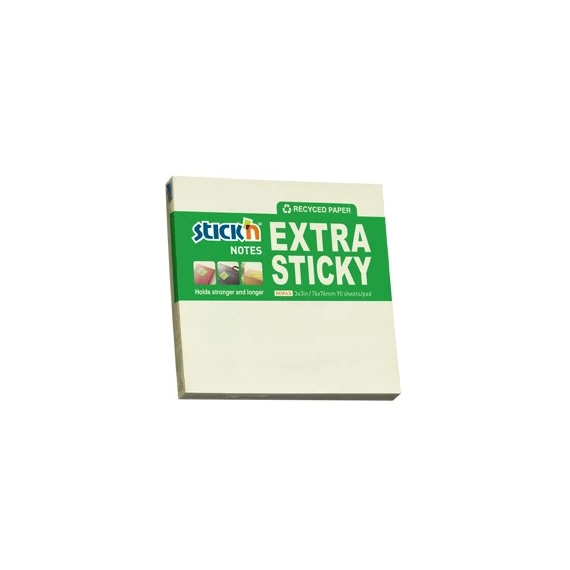 Öntapadós jegyzettömb STICK`N extra erős 76x76mm újrahasznosított pasztell sárga 90 lap