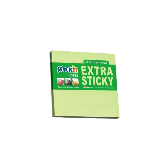 Öntapadós jegyzettömb STICK`N extra erős 76x76mm újrahasznosított pasztell zöld 90 lap