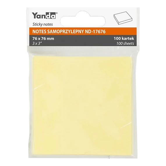 Öntapadós jegyzettömb YANDA 76x76 mm 100 lap sárga