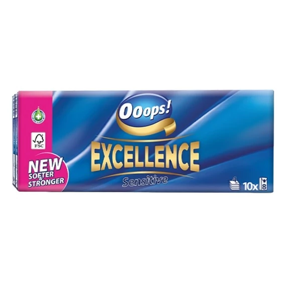 Papírzsebkendő Ooops! Excellence Sensitive 4 rétegű 10x8 darabos