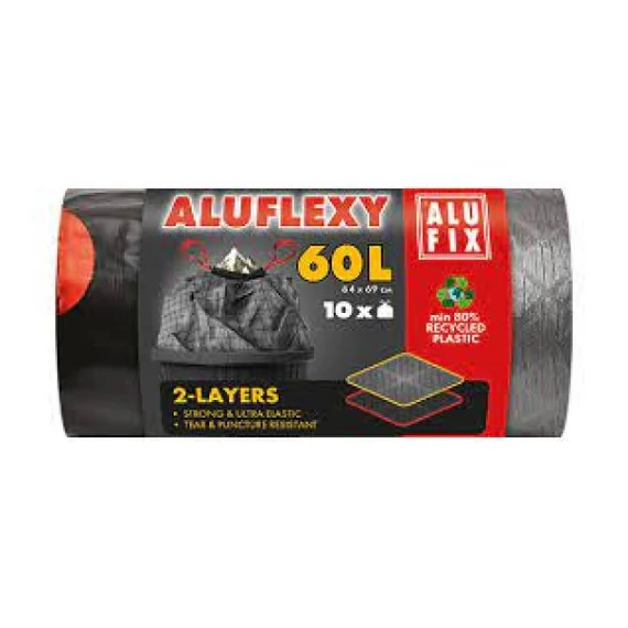 Szemeteszsák ALUFIX 60L Aluflexy húzófüles 2 rétegű 10 darabos