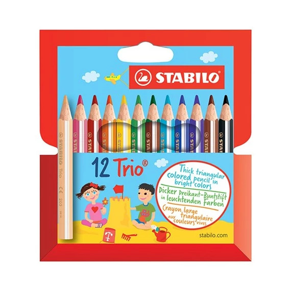 Színes ceruza STABILO Trio thick háromszögletű rövid 12 darabos